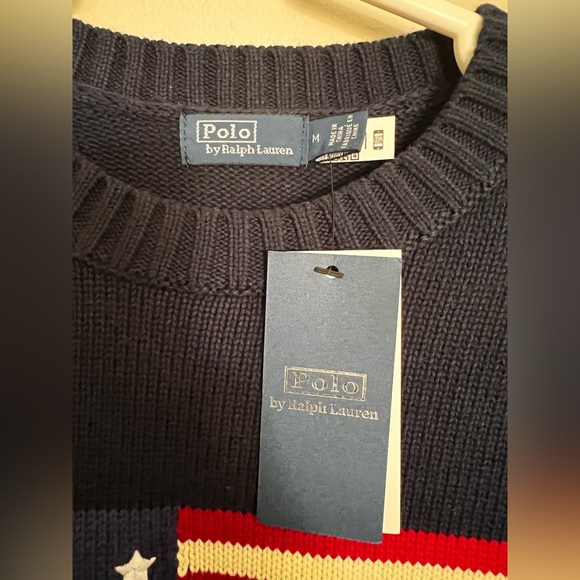 NWT Polo Ralph Lauren Women’s Iconic Flag Sweater Size Medium Navy Pullover - Picture 7 of 8